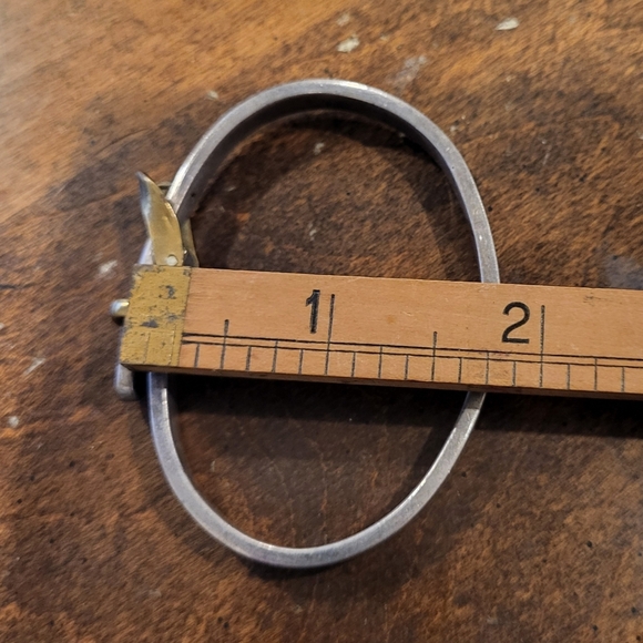 Vintage Mexico Sterling Silver Belt Buckle Form Hinged Bangle Bracelet - Picture 6 of 6